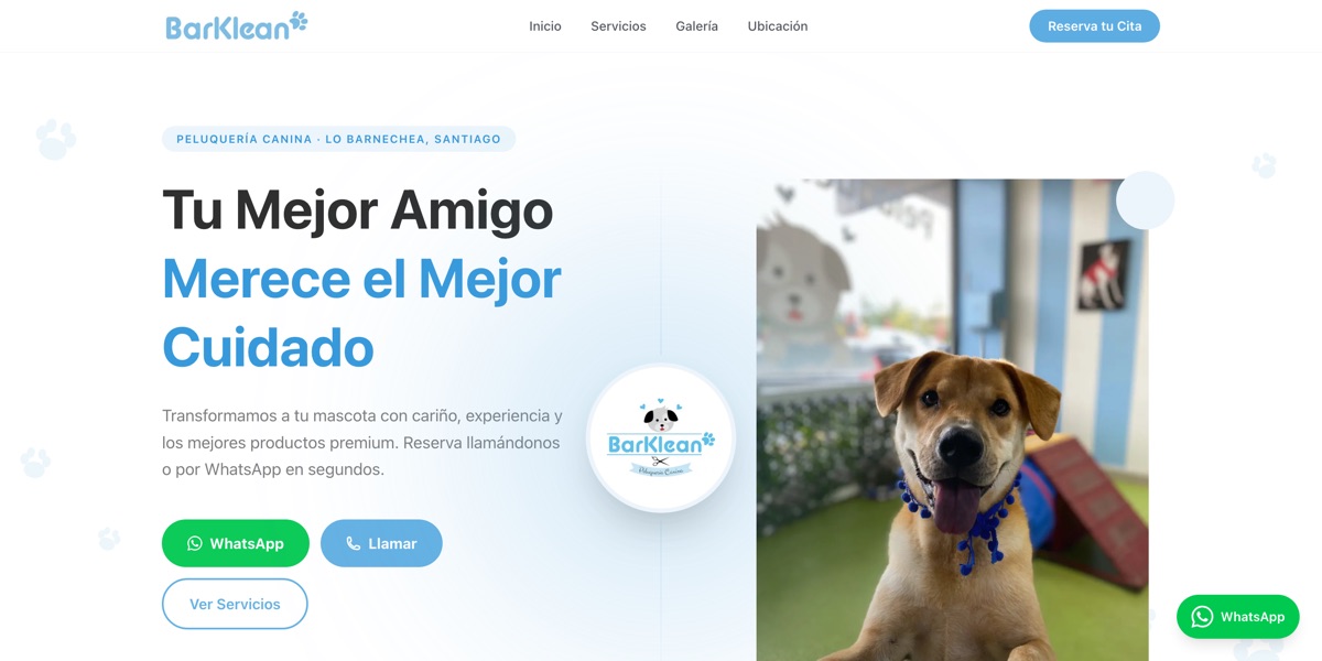 Sitio web de Barklean, peluquería canina en Lo Barnechea, Santiago